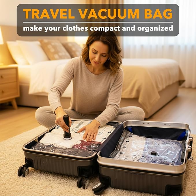 SpaceAid Travel Vacuum Bags for Luggage with Electric Pump, 21 Pack Vacuum Seal Bags for Clothing Travel, Space Saver Compression Bag for Backpack and Suitcase - Image 2