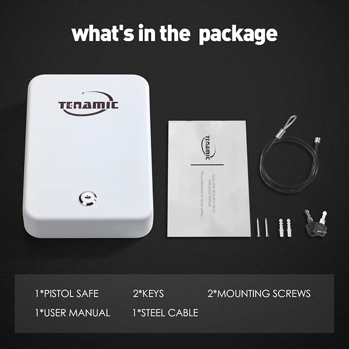Tenamic Pistol Safe, Portable Travel Gun Safe, Solid Steel Handgun Lock Box for Home, Gun Safes for Car, White - Image 3