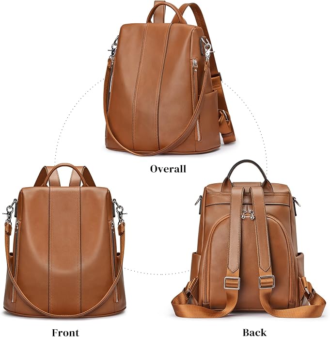 S-ZONE Leather Backpack Purses for Women Antitheft Rucksack Shoulder Bag Medium | Genuine Leather, Medium Fits 9.7-inch Tablet, for Work Travel Daily Commute, Multi Pockets, Adjustable Dual Straps - Image 6