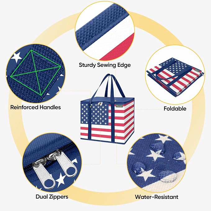 BALEINE 1PK Insulated Reusable Grocery Bag, Heavy Duty Shopping Tote | Foam & Foil Insulation, 9" Long Handles, Reinforced Bottom Keeps Upright, Fold Flat Storage, Water-Resistant Shopping Bag - Image 7