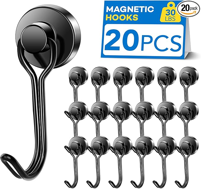 LOVIMAG Swivel Magnetic Hooks, 30LBS, Pack of 20 | Cruise Cabin Ship Essentials 2026, Heavy Duty Magnets for Refrigerator, Classroom, Kitchen, Hanging Mug, Black by LOVIMAG