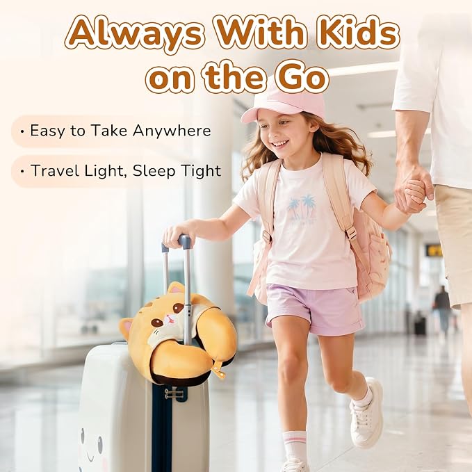 Mewaii Kids Travel Neck Pillow, Airplane Pillow with Hood, Orange | Memory Foam, Neck Support, Reversible, Adjustable Strap, Washable Cover, Cat Ear Hood, for Flights, Cars, Kids & Teens - Image 7