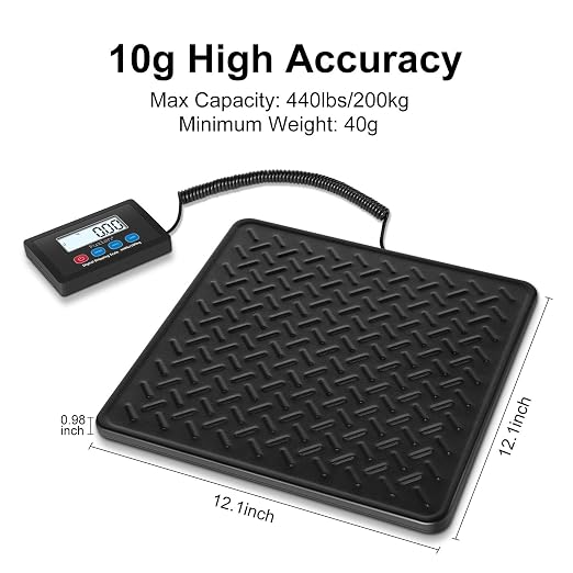 Fuzion Shipping Scale, 440LB x 10g High Accuracy Digital Postal Scale | Durable Alloy Steel Platform, Heavy Duty Scale for Packages, Luggage, Large Floor Scale Battery and AC Adapter Included - Image 2