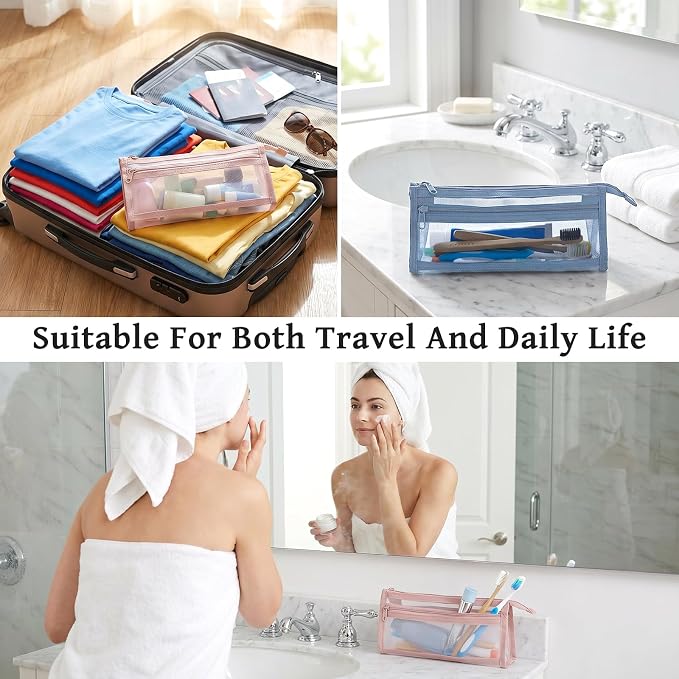 4 Pcs Mesh Toothbrush Travel Bag, 8.6 X 3.9 Inch Portable Mesh Toothbrush Pouch With Zipper, 4 Colors Square Tooth Brush Bag For Storage Toothbrushes,Toothpastes,Makeup Brushes,Pencil - Image 5