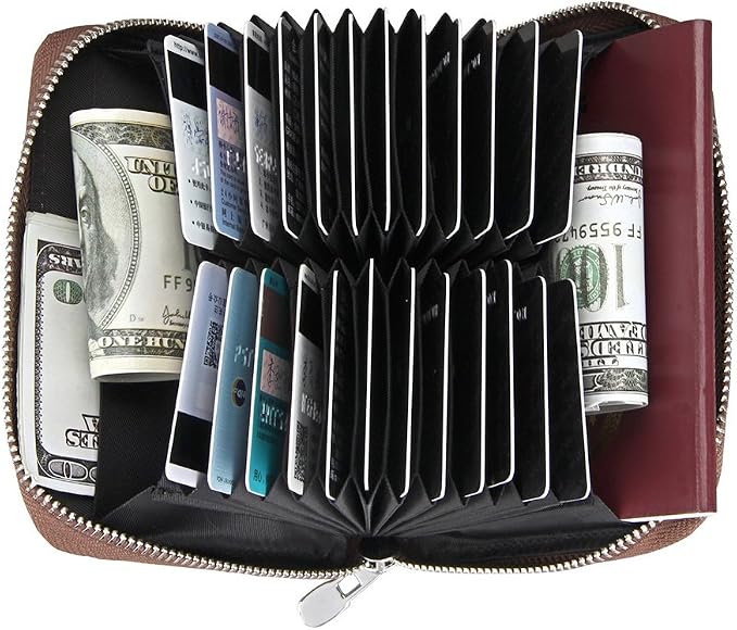 RFID Blocking 24 Slot Credit Card Holder Wallet Real Leather Multi Card Organizer Wallet with Zipper - Image 3