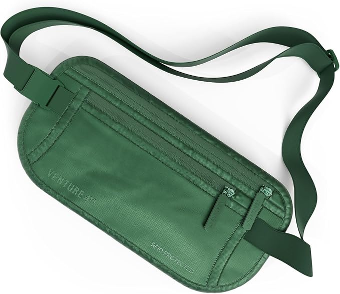 VENTURE 4TH Travel Money Belt, RFID Blocking Passport Holder - Sleek Green by VENTURE4TH