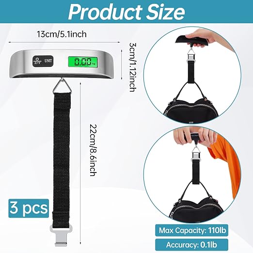 Visen Digital Luggage Scale, 3 Pack Luggage Weight Scale, 110LB | Handheld Digital Hanging Scales, Baggage Scale With Backlit LCD Display, Portable Suitcase Weight Scale With Hook for Travele - Image 2