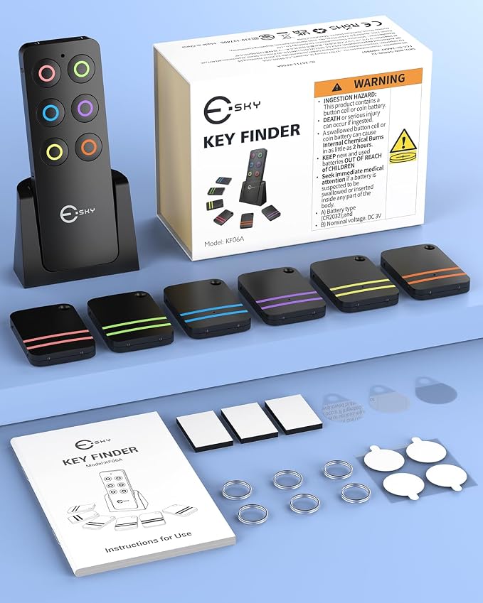 Esky Key Finder Locator with 85dB Noise Sound 6 Receivers Item Finder | Stick-on TV Remote Control Finder, Wallet Tracker Key Finders for Finding Keys,Phone, Glasses, Pet Remote Gift Idea - Image 8