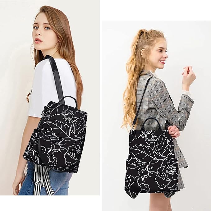 Women's Anti-Theft Backpack Purse | Lightweight Travel Daypack for College, Work & Outdoor | Nylon Back pack with Minimalist Floral Design | Hidden Back Zipper Opening, Compact Travel Size,Summer Purse, Daypack for College Work, Fits 13-inch laptop - Image 2