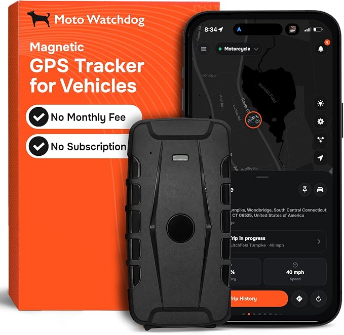 GPS Tracker for Vehicles, No Subscription, No Monthly Fee | 6-8 Months Battery, IP67, Real-Time Location, Speeding Monitoring, Route History, Geofence by MotoWatchdog