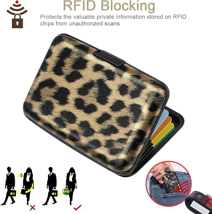 Coco Rossi Credit Card Holder RFID Aluminum Small Mini Wallet Women | Metal Wallet, Business Cards Holder, ID Case, Slim Sleeves, Womens Girls Gift, Carry Proof Wallets for Travel, Leopard - Image 3