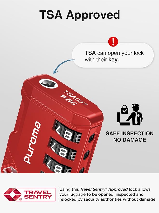 Puroma TSA Approved Luggage Locks, 2 Pack 4 Digit Resettable Travel Combination Code Lock with Zinc Alloy Body for Suitcase, Backpack, Laptop Bag, Gym Locker, Toolbox (Red) - Image 3