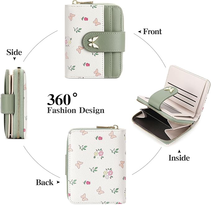 Small Wallet for Women Rfid Bifold Leather Card Holder Wallet With Zipper Pocket - Image 3
