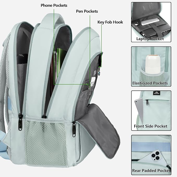 MATEIN Travel Laptop Backpack, Lightweight School Bookbag for Students | 15.6 Inch Computer College Daypack, Anti Theft Pocket, Water Resistant, Travel Luggage Strap, Gifts for Girls Boys - Image 3