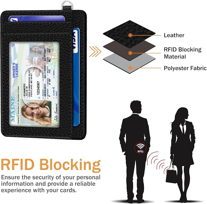 Yonlevres Credit Card Holder Women Slim RFID Blocking Wallet Small Black | Front Pocket, Handy, RFID Blocking, Woman Girls Ladies Gifts, D-ring for Keychain,Thin Mini Card Case, ID Window, PU Leather - Image 5