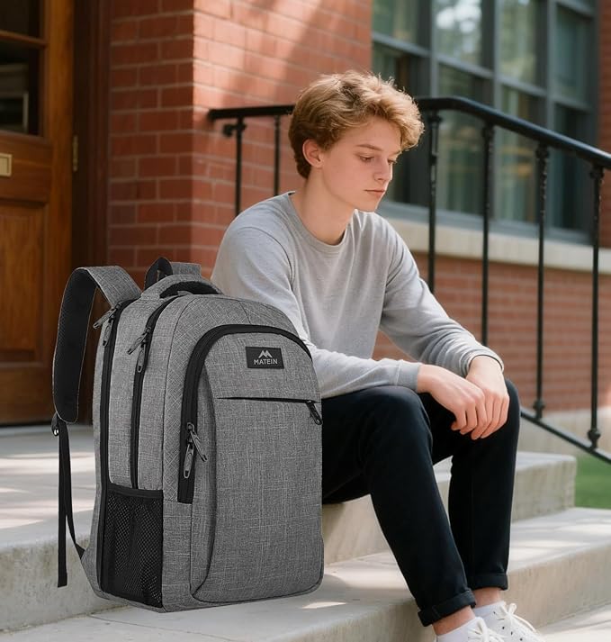 MATEIN Grey 17 Inch TSA Friendly Travel Laptop Backpack for Women and Men | Water Resistant, Flight Approved, Big Weekender Carry On Backpack, Luggage Sleeve, Business Meetings, College and Daily Use - Image 5