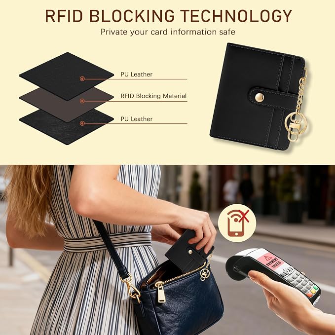 Jogjam Black Rfid Women Wallet, Small Slim Thin Compact Credit Card Holder | PU Leather Bifold Cash Zipper Coin Pocket ID Window, for Female Ladies Teen Girls Girly Gifts - Image 3