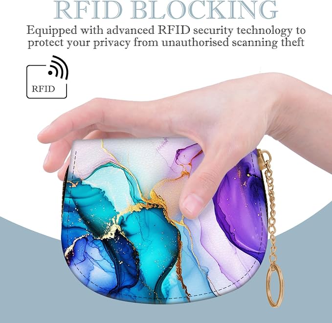 Women's Slim RFID Wallet – Compact Leather Card Holder Wallet for Women, 9 Card Slots RFID Blocking Credit Card Organizer, Small Travel Wallet - Colorful Marble - Image 5