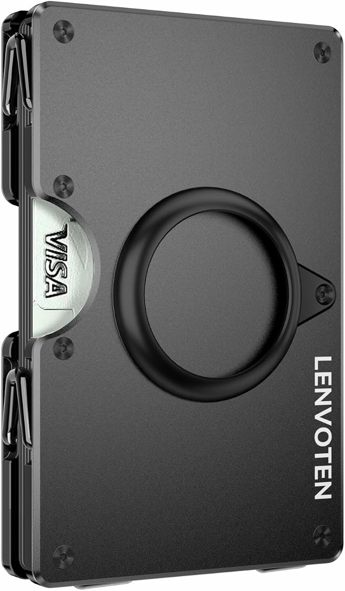Lenvoten Upgraded Hinged Minimalist Wallet for Men, AirTag Compatible | Slim Metal Aluminum, RFID Blocking Credit Card Holder & Money Clip Holds 20 Cards, Premium Scratch-Resistant Finish by Lenvoten