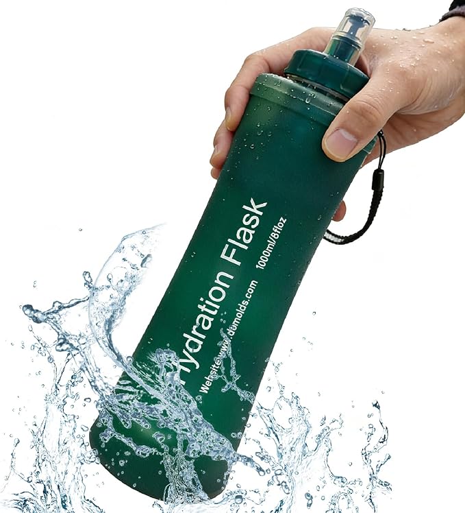 AXEN Collapsible Water Bottle with Filter for Hiking Travel, 1000ml Green | Foldable Design, Lightweight Portable Filtered Water Bottle, Soft Hydration Flask for Trail Hiking Running Outdoors by AXEN