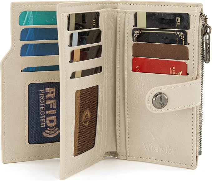 Wrangler Wallet for Women Bifold Card Holder with Zipper and ID Window - Image 3