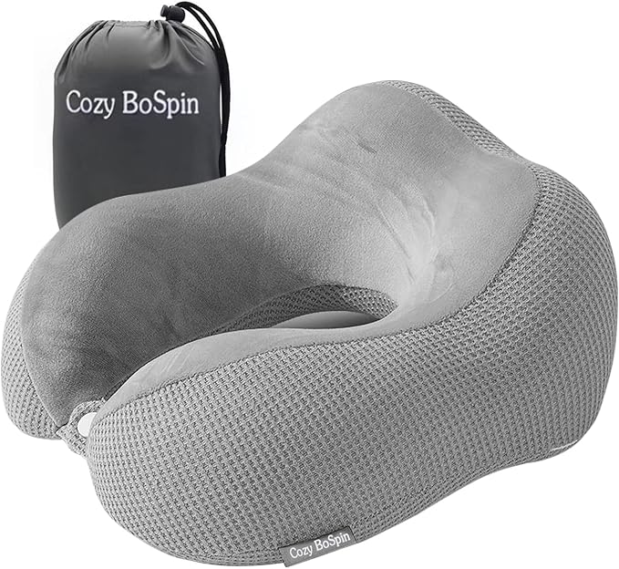 Travel Pillow - Neck Pillow for Traveling, Memory Foam Portable Support Pillow,Comfortable and Lightweight Quick Pack for Camping,Sleeping Rest Cushio (Gray) by Cozy+BoSpin