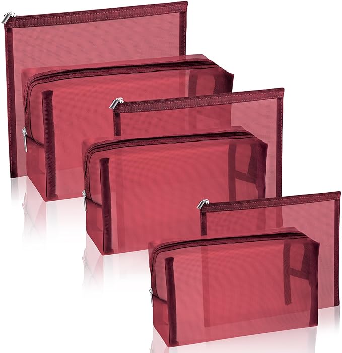 6 Pieces Mesh Makeup Bags Mesh Cosmetic Bag Portable Travel Organizing Zipper Pouch Toiletries Makeup Pouches for Home Office Travel Accessories by Boao