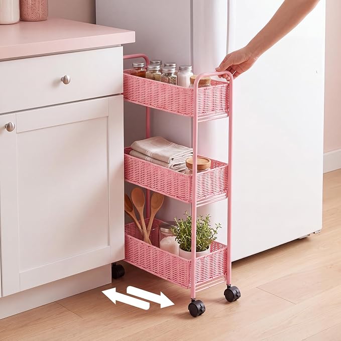 Utility Slim Storage Cart,3-Tier Rolling Kitchen Office Laundry Room Cart with Wheels,Mobile Shelving Unit Organizer for Living Room,Bathroom, Baby Diaper,Art,Dining Room Narrow Places - Image 3