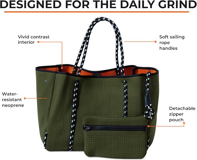 POPUPS Large Neoprene Tote Bag for Women - Everyday Designer Handbag for Travel Work and Beach with Pockets and Zipper Pouch - Image 4