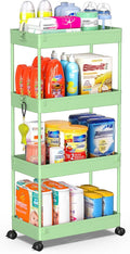 SPACEKEEPER 4 Tier Rolling Cart, Bathroom Cart Organizer with Wheels, Green | Mobile Storage Cart for Laundry Room Organization,Kitchen,Office,Bathroom, Utility Cart for Snack,Craft,Art,Makeup,Nail,Toys by SPACEKEEPER