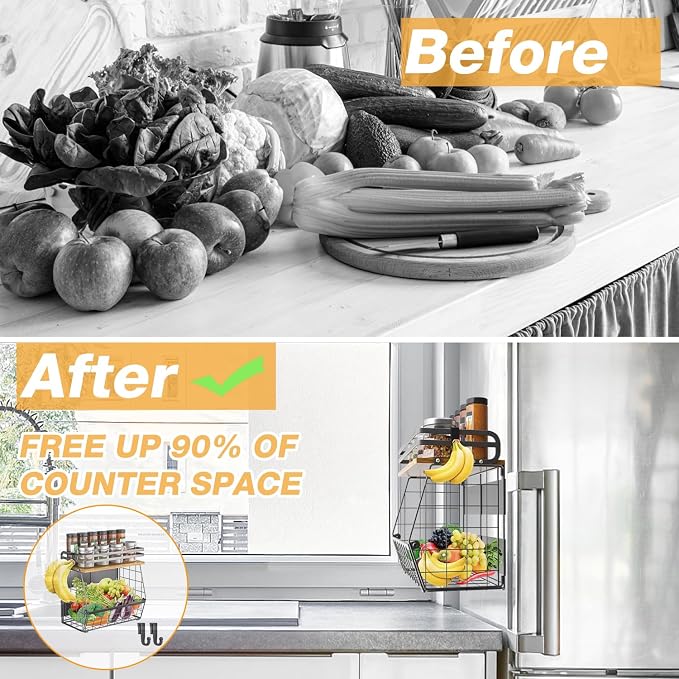 Magnetic Shelf for Fridge with Wood Lid, Large Capacity Magnetic Spice Rack for Refrigerator Kitchen Storage Bin for Fruit, Onion, Potatoes, Storage Organizer for Counter & Cabinet, Wire Basket - Image 6