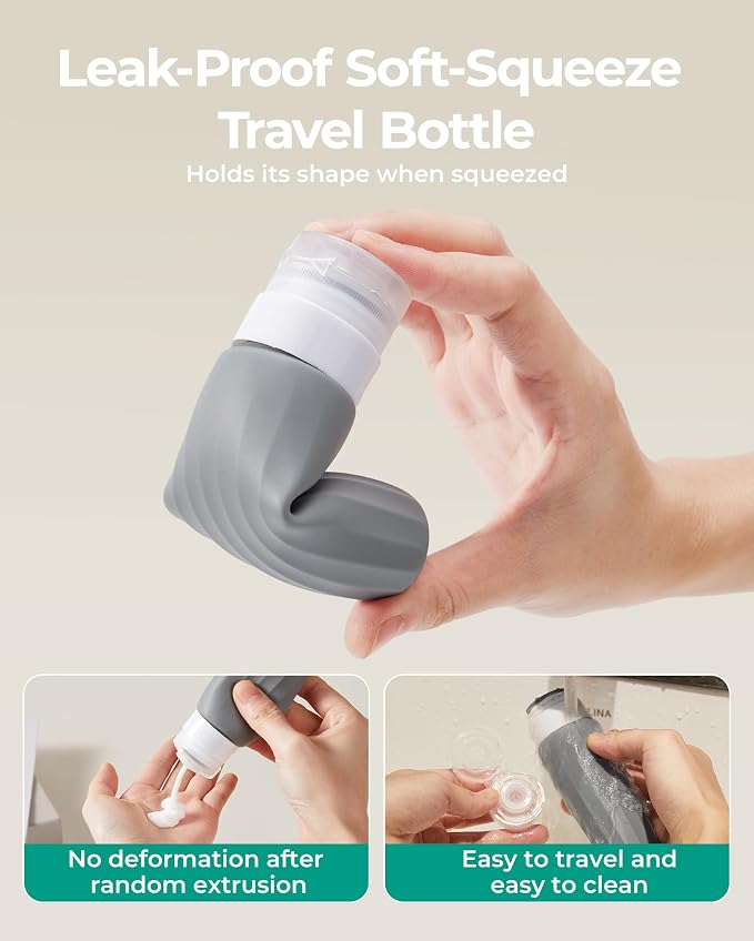 BAGSMART 18 Pack TSA Approved Travel Bottles for Toiletries, Leak Proof Silicone Travel Size Containers Bottles for Shampoo, Earth Tone - Image 5
