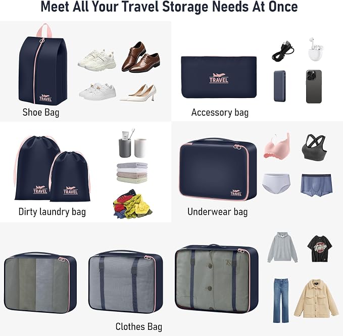 Packing Cubes for Travel - 8 Set Luggage Organizer Bags for Family, Mesh Breathable Packing Cubes for Suitcases Durable Travel Essentials Bags Set - Image 4