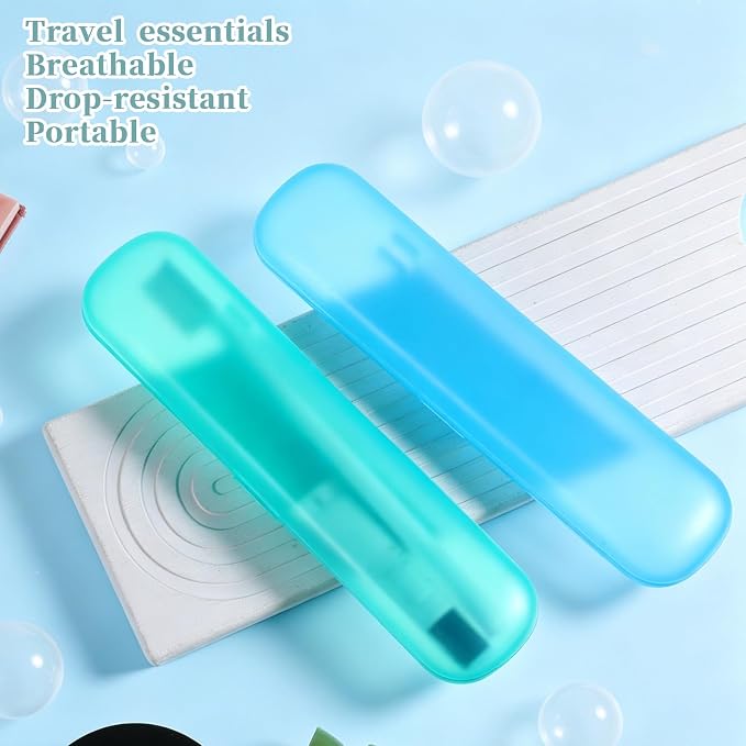 2Pcs Toothbrush Case for Traveling, Compact Tongue Scraper Case Breathable Toothbrush Travel Holders for Travel, Vacation, Camping, Gym, Business Trips, Office(Blue, Green) - Image 5