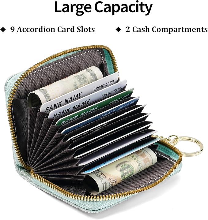 RNIEGA Credit Card Holder RFID Blocking Small Wallet for Women Vegan Leather Card Case Wallets with Zipper Keychain - Image 3