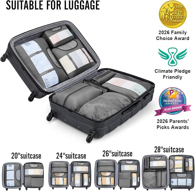 Veken 8 Set Packing Cubes for Travel Essentials,Anti-Wrinkle Buckled Suitcase Organizer for Shoe & Toiletry Bag,Carry On Luggage Bag with 99+ Count Mesh Holes for Airplane & College Dorm Accessories - Image 6