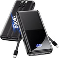 CFIAI Portable Charger 15000mAh Slim Power Bank with Built in Cables | 22.5W Fast Charge, Travel Essential, 50% Larger Capacity USB C Battery Pack for iPhone Samsung Google Android, Black by CFIAI