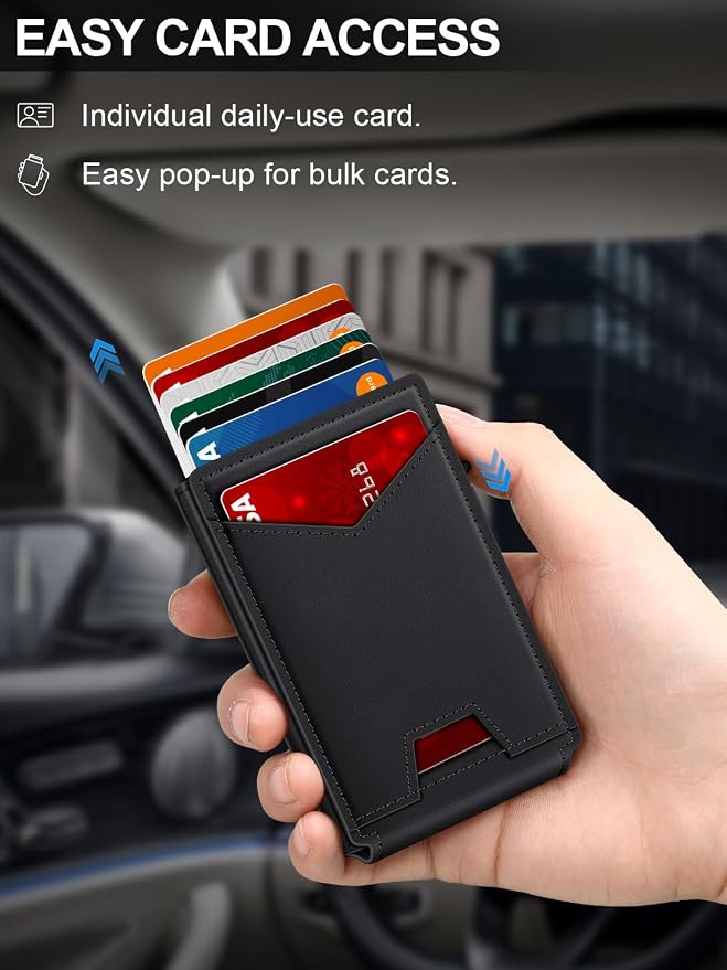 GHUKY Wallet for Men RFID Wallet with Money Clip, Slim Pop Up Card Holder for 10-12 Cards, Minimalist Smart Credit Card Case with ID Window, Bifold Metal Wallet for Front Pocket, Gifts for Men - Image 2