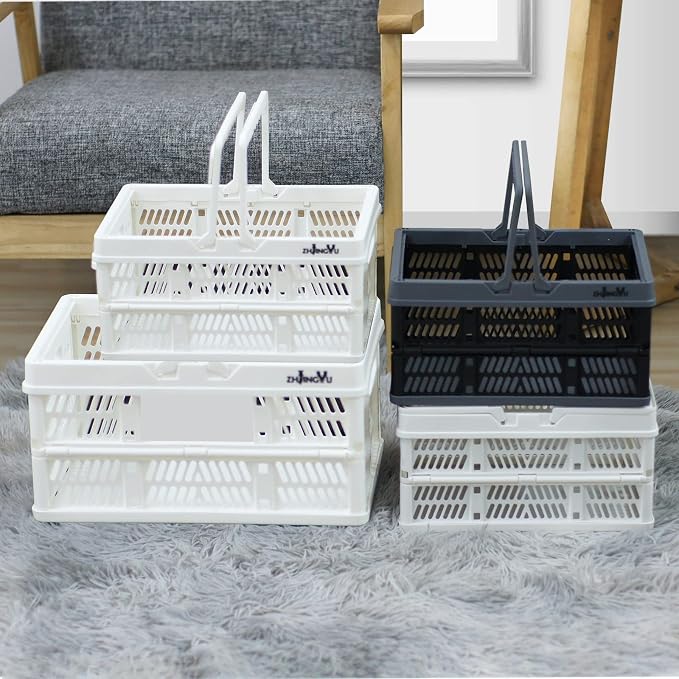 Plastic crates for storage,plastic baskets for organizing,14.96x9.84x7.87" | Foldable Shopping crate with Handles,collapsible storage crate,basket for car Garden Kitchen,Bathroom,office - Image 6