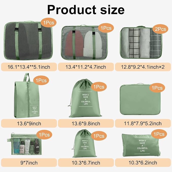 Packing Cubes for Travel- 8 Set Luggage Organizer Bags for Family, Mesh Breathable Travel Packing Cubes for Suitcases Durable Travel Essentials Bags Set (Matcha Green, 10 Set) - Image 3