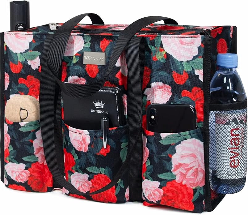 TOPDesign Utility Water Resistant Tote Bag with 13 Pockets, Top Zipper Closure & Thick Bottom Support, for Working Women by TOPDesign