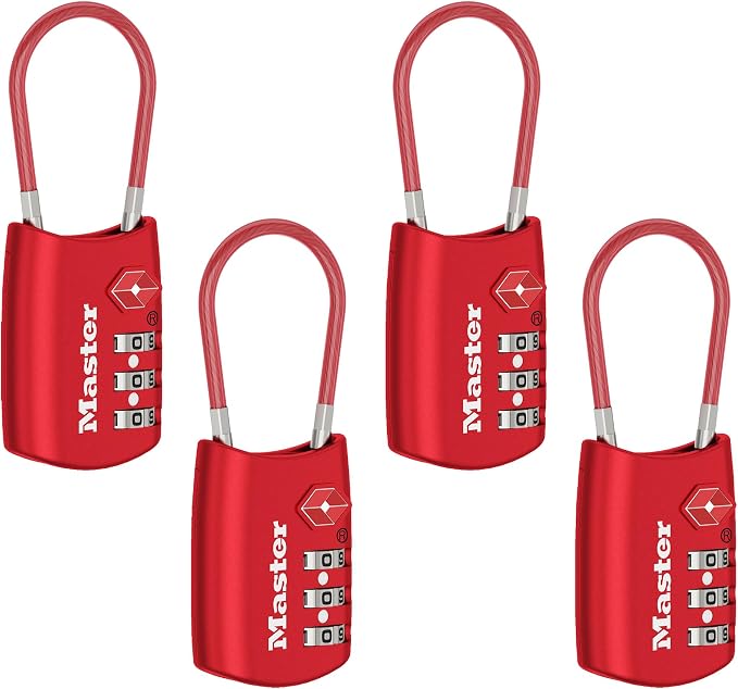 Master Lock TSA Approved Combination Luggage Lock, 4-Pack, 4688REDEC4 | TSA Accepted Set Your Own Combination Travel Lock for Suitcases, Backpacks, Airport Security, Resettable 3-Digit Lock - Image 2