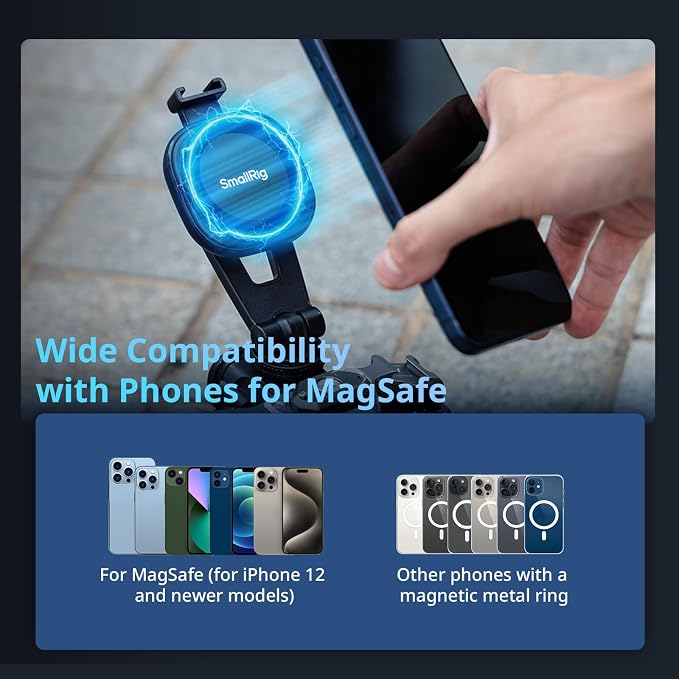 SMALLRIG AC-10 Magnetic Attachable Phone Clamp, Phone Mount with Cold Shoe Mount and 1/4"-20 Threaded Hole, for iPhone 17/16 / 15/14 / 13/12 Series, 90° Tilt for Recording, Live Streaming-5283 - Image 6