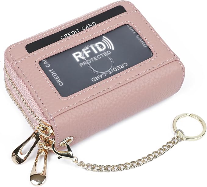 imeetu RFID Credit Card Holder, Small Card Wallet Women, Leather Card Case | Genuine Leather Women's Card & id Cases, Change Coin Purse with Zipper Keychain id Window, 20 Colors & 3 Styles, Daily, Gifts - Image 5
