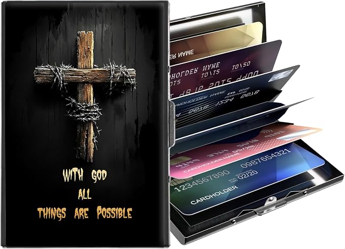Metal Wallet,Credit Card Holder for Women,Slim RFID Blocking Credit Card Holder Thin Aluminum Wallet ID Case,6 Slot Business Mini Hard Metal Case for Women/Men,Retro Cross Black by Unknown