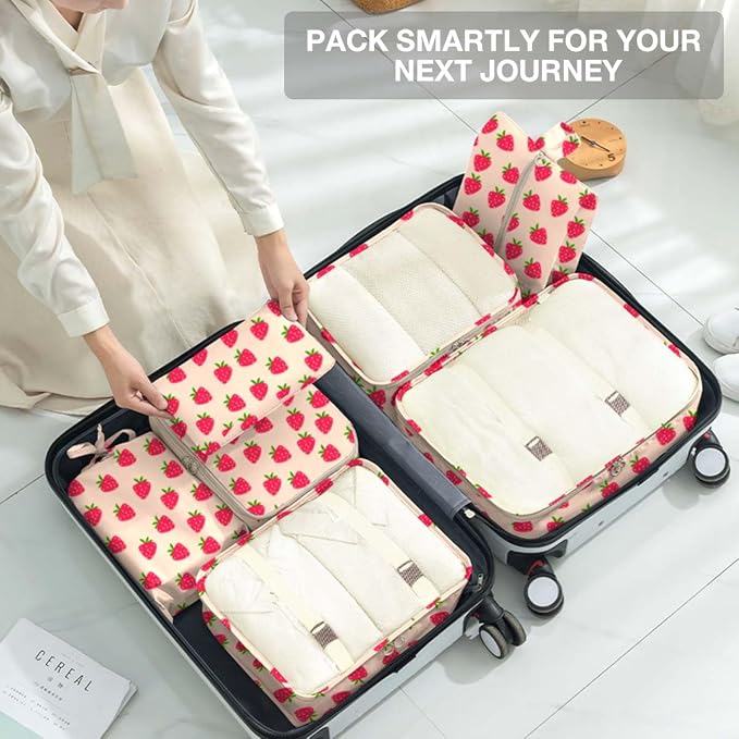 8 Set Packing Cubes for Suitcases,Packing Cube with Shoe, Cosmetics, Clothing, and Accessories Bags Packing Cubes for Travel Luggage Organizer Women Men(8 Set Strawberry) - Image 7