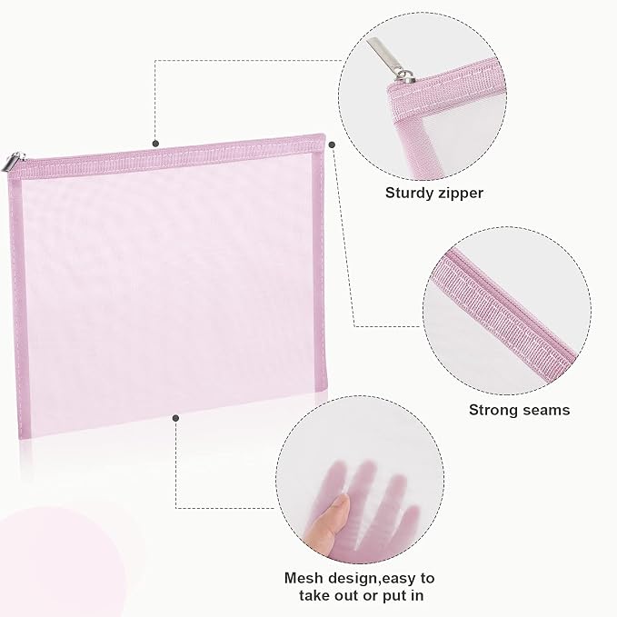 6 Pieces Mesh Makeup Bags Mesh Cosmetic Bag Portable Travel Organizing Zipper Pouch Toiletries Makeup Pouches for Home Office Travel Accessories - Image 3