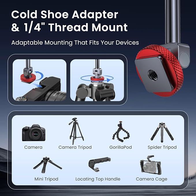 Itramax Magnet Camera Phone Mount Tripod Holder with Cold Shoe Adapter | Metal Hot Shoe Phone Attachment for iPhone Air 17 16,Camera Cage & Monitoring,Stabilizer,360° Rotatable 1/4 Cell Phone Mount - Image 5