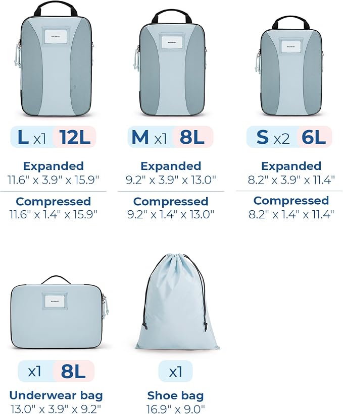 BAGSMART Compression Packing Cubes, 6 PCS Packing Cubes for Suitcases, Travel Bags Organizer for Luggage, Lightweight Packing Cube for Travel Essentials - Image 2