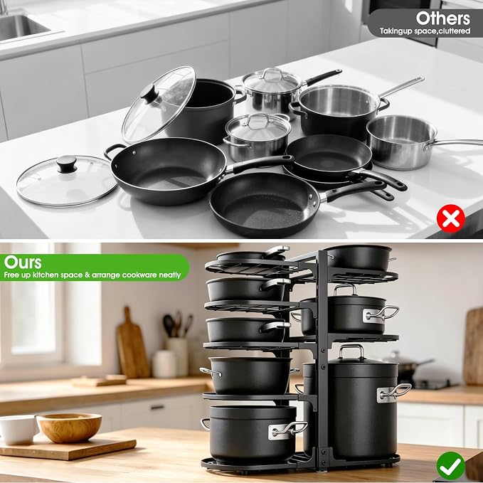 Adjustable Pot Rack: 8 Tier Pan Storage - 120LBS Kitchen Organizer | Create organized cookware space with flexible setup - perfect for compact homes - pantry areas and daily cooking routines - Image 5